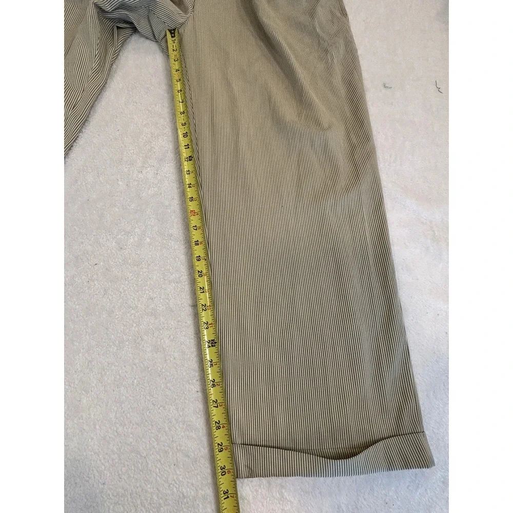 Lineage Milan New York Mens Tan Striped‎ Pleated Cuffed Dress Pants 42x30